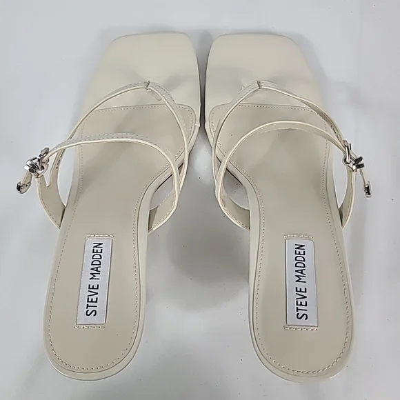 NEW Steve Madden Samann Sandals Women Bone Square Toe Spool Heel Sz 9.5 Heel 2.5 - Picture 5 of 6